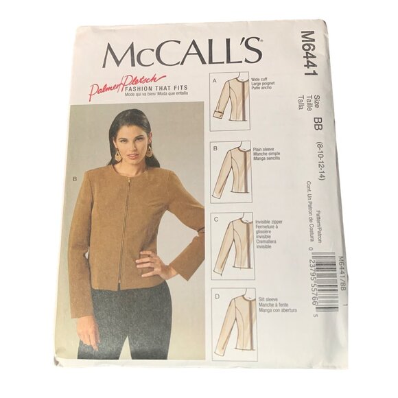 McCalls M6441 Jacket Sewing Pattern Size 8 10 12 14 Palmer/Pletsch 2011 - Picture 1 of 2